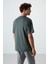 Haki Pamuklu Kalın Yüzeyi Dokulu Oversize Fit Baskılı Erkek T-Shirt - 88370 5