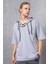 Gri Çapraz Bağcık Yaka Detay Kapüşonlu T-Shirt 1
