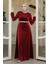 Simli Bordo Tesettür Abiye Elbise 42541BR 1