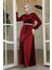 Simli Bordo Tesettür Abiye Elbise 42541BR 2