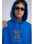 Erkek Naskışlı Kapüşonlu Oversize Saks Sweatshirt 1