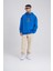 Erkek Naskışlı Kapüşonlu Oversize Saks Sweatshirt 3