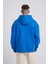 Erkek Naskışlı Kapüşonlu Oversize Saks Sweatshirt 4