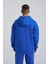 Erkek Middle Finger Baskılı Kapüşonlu Oversize Saks Sweatshirt 2