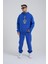 Erkek Middle Finger Baskılı Kapüşonlu Oversize Saks Sweatshirt 3