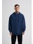 Erkek Basic Kapüşonlu Oversize Lacivert Sweatshirt 1