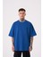 Erkek Basic Pamuklu Oversize Indigo Tişört 1