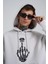 Erkek Middle Finger Baskılı Kapüşonlu Oversize Açık Gri Sweatshirt 2