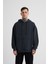Erkek Basic Kapüşonlu Oversize Siyah Sweatshirt 1