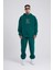 Erkek Naskışlı Kapüşonlu Oversize Petrol Yeşili Sweatshirt 3
