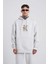 Erkek Naskışlı Kapüşonlu Oversize Gri Sweatshirt 1