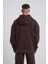 Erkek Naskışlı Kapüşonlu Oversize Kahverengi Sweatshirt 5