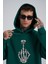 Erkek Middle Finger Baskılı Kapüşonlu Oversize Petrol Yeşili Sweatshirt 2