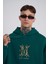 Erkek Naskışlı Kapüşonlu Oversize Petrol Yeşili Sweatshirt 2