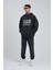Erkek Yıkamalı Barkod Baskılı Kapüşonlu Oversize Siyah Sweatshirt 4