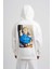 Erkek Born Again Baskılı Kapüşonlu Oversize Ekru Sweatshirt 4