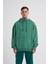 Erkek Basic Solid Kapüşonlu Oversize Yeşil Sweatshirt 1