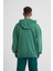 Erkek Basic Solid Kapüşonlu Oversize Yeşil Sweatshirt 2