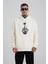 Erkek Middle Finger Baskılı Kapüşonlu Oversize Ekru Sweatshirt 1