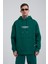 Erkek Connecting People Baskılı Kapüşonlu Petrol Yeşili Sweatshirt 2