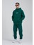 Erkek Connecting People Baskılı Kapüşonlu Petrol Yeşili Sweatshirt 3