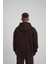 Erkek Middle Finger Baskılı Kapüşonlu Oversize Kahverengi Sweatshirt 2