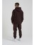 Erkek Middle Finger Baskılı Kapüşonlu Oversize Kahverengi Sweatshirt 5