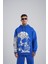 Erkek Skull Baskılı Kapüşonlu Saks Sweatshirt 1