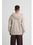 Erkek Basic Solid Kapüşonlu Oversize Açık Bej Sweatshirt 2