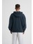 Erkek Basic Solid Kapüşonlu Oversize Antrasit Sweatshirt 2