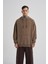 Erkek Basic Kapüşonlu Oversize Kahverengi Sweatshirt 1