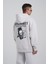 Erkek Connecting People Baskılı Kapüşonlu Açık Gri Sweatshirt 1