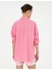 Kadın Pembe Oversize Keten Gömlek 50286968-VR041 5