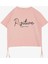 Kız Çocuk Tişört Kemer Boy Yazı Baskılı Taşlı Çiçekli 8-14 Yaş, Somon 1