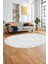 Düz Renk Sade Desen Çerçeveli Kaymaz Taban Yıkanabilir Oval Yolluk Salon Halısı, O-Sade-36-Beyaz, 1