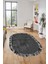 Düz Renk Sade Desen Çerçeveli Kaymaz Taban Yıkanabilir Oval Yolluk Salon Halısı, O-Sade-36-Antrasit, 2