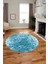 Dijital Baskı Kaymaz Yıkanabilir Sade 3D Yuvarlak Mutfak Salon Halısı, Y-Sade-48-Mavi, 2