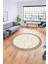 Dijital Kaymaz Taban Yıkanabilir Sade Kilim Desen Yuvarlak Mutfak Salon Halısı, Y-Sade-17-Krem, 3