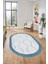 Baskılı Kaymaz Taban Yıkanabilir Sade Kilim Desen Oval Yolluk Salon Halısı, O-Sade-17-Mavi, 5