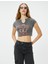 Crop Baskılı Tişört Soluk Efektli V Yaka Kısa Kollu Pamuklu Slim Fit 2