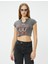 Crop Baskılı Tişört Soluk Efektli V Yaka Kısa Kollu Pamuklu Slim Fit 3