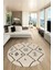 Dijital Kaymaz Yıkanabilir Iskandinav Desen Yuvarlak Mutfak Salon Halısı, Y-Iskandinav-04-Krem, 2