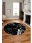 Modern Mermer Desen Kaymaz Yıkanabilir Yuvarlak Mutfak Salon Halısı, Y-Mermer-27-Siyah, 2