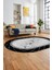 Çerçeveli Mermer Desen Kaymaz Yıkanabilir Oval Yolluk Koridor Salon Halısı, O-Mermer-23-Siyah, 1