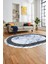 Çerçeveli Mermer Desenli Dijital Kaymaz Yıkanabilir Oval Koridor Salon Halısı, O-Mermer-12-Mavi, 4