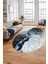 Mozaik Mermer Desen Dijital Kaymaz Yıkanabilir Oval Yolluk Salon Halısı, O-Mermer-19-Mavi, 1