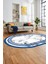 Mermer Desen Kaymaz Yıkanabilir Oval Yolluk Mutfak Koridor Salon Halısı, O-Mermer-21-Mavi, 1