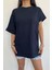 Kolu Katlamalı Oversize Bisiklet Yaka T-Shirt Lacivert 3