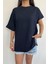 Kolu Katlamalı Oversize Bisiklet Yaka T-Shirt Lacivert 1