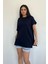 Kolu Katlamalı Oversize Bisiklet Yaka T-Shirt Lacivert 2